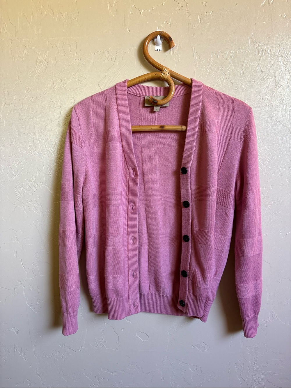 Burberry Acrylic Wool Blend Checkered Print Textured Pink Cardigan Sweater Large